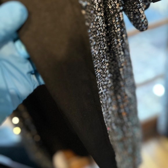 Silver Sequin Bracelet sleeve Open Front Long Cardigan - Picture 6 of 6